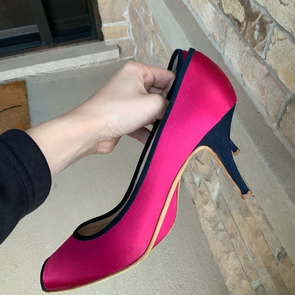GIUSEPPE ZANOTTI Pink Black Satin Women's Peep Toe Pumps Heels Size 10 - Picture 13 of 15